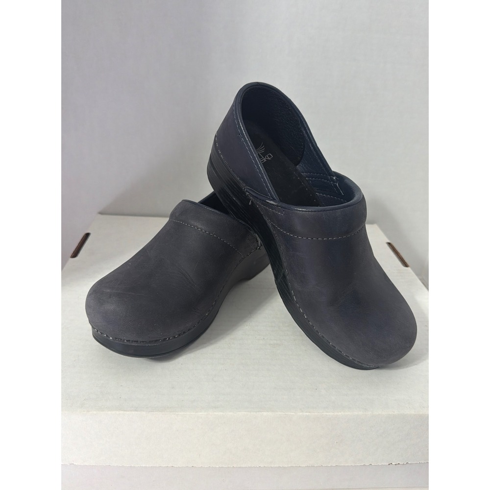 Dansko Professional Navy Blue Oiled Leather Clogs Shoes Womens 39